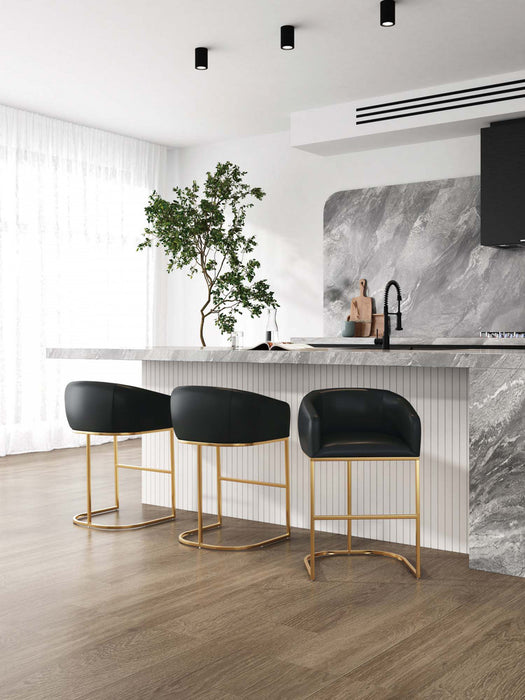 Louvre Mid-Century Modern Metal Upholstered Counter Stool in Black - Set of 3 Bar Stool