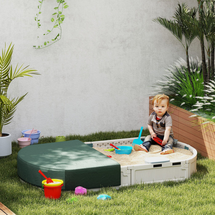 Outsunny Kids Sandbox With Cover, Sandbox Outdoor With Corner Seat, Easy Assembly, Play Sand Station For Backyard, Garden, 72\" X 41.3\" X 8.9\", Cream White