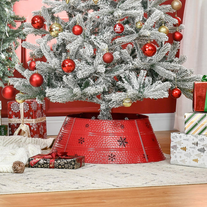 Homcom Christmas Tree Collar Xmas Tree Metal Skirt Decor Red