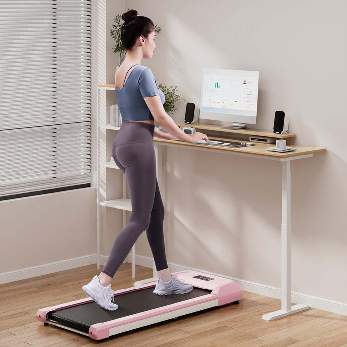 Superfit 0.6-3.8mph Walking Pad Under Desk Treadmill With Remote Control And Led Display Pink