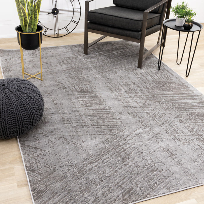 Hudson Grey Cream Distressed Brushstrokes Rug, 7'10\" x 10'6\" Indoor Area Rug