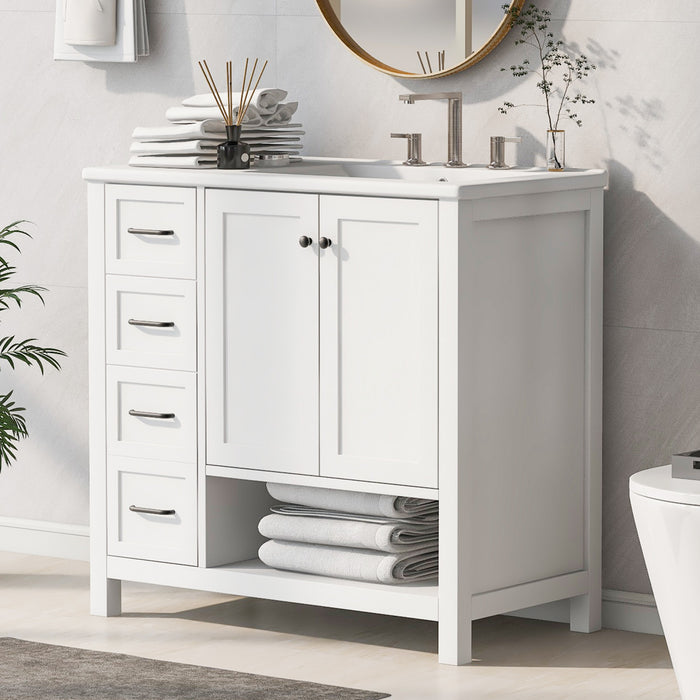 Oakmere 36 Inch Single Sink Bathroom Vanity with Two Doors and Two Drawers, White