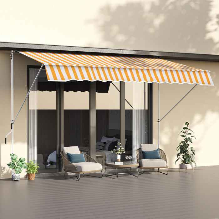 Outsunny 10x5ft Manual Retractable Awning, Patio Sun Shade Canopy Shelter With 5.6-9.2ft Support Pole, Water Resistant Uv Protector, For Window, Door, Porch, Deck, Yellow