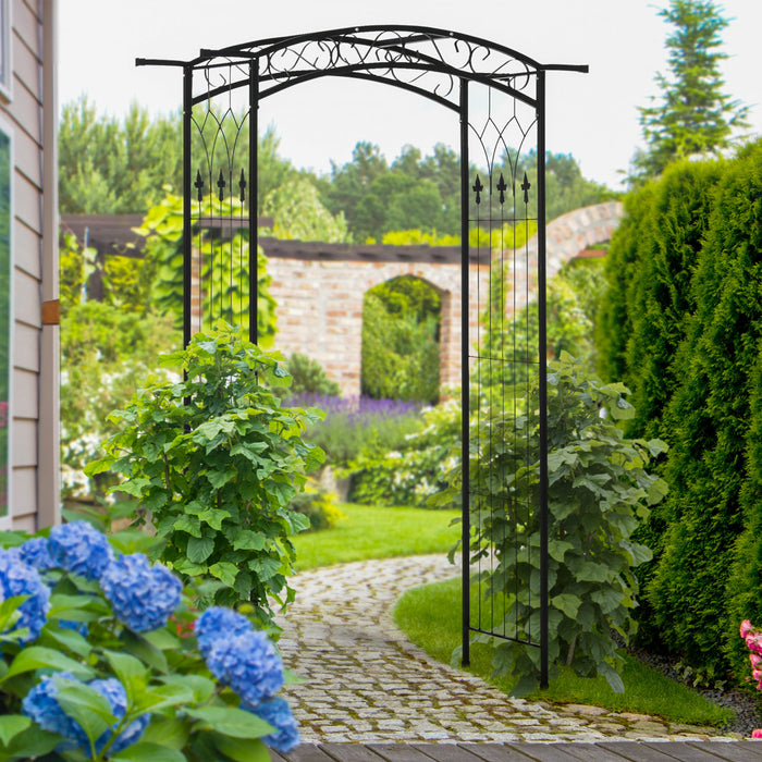 Outsunny Outdoor Garden Arbor With Scrollwork Design, Wedding Arch, Black