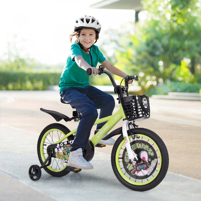 Costway 16\" Kid's Bike For 4-7 With Height-adjustable Handlebar & Saddle Handbrake Green