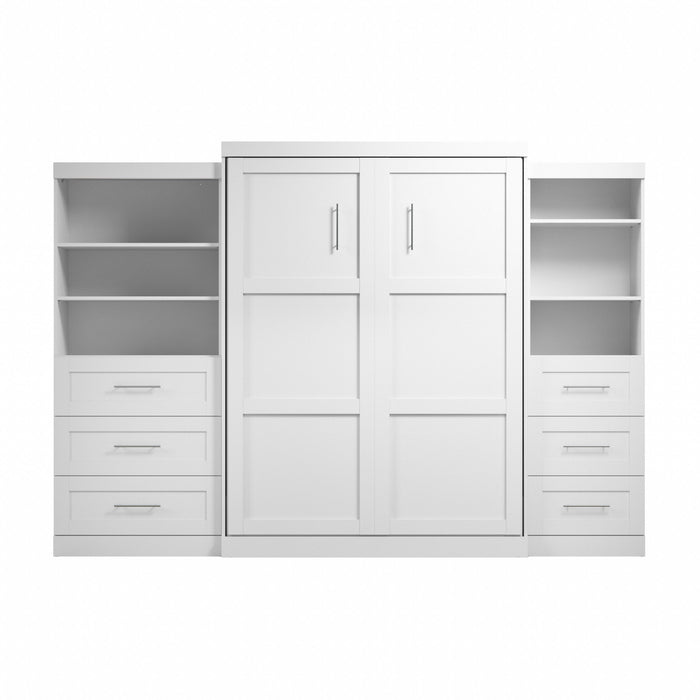 Bestar Pur Queen Murphy Bed and Two Shelving Units with Drawers 126-Inch Wall Bed