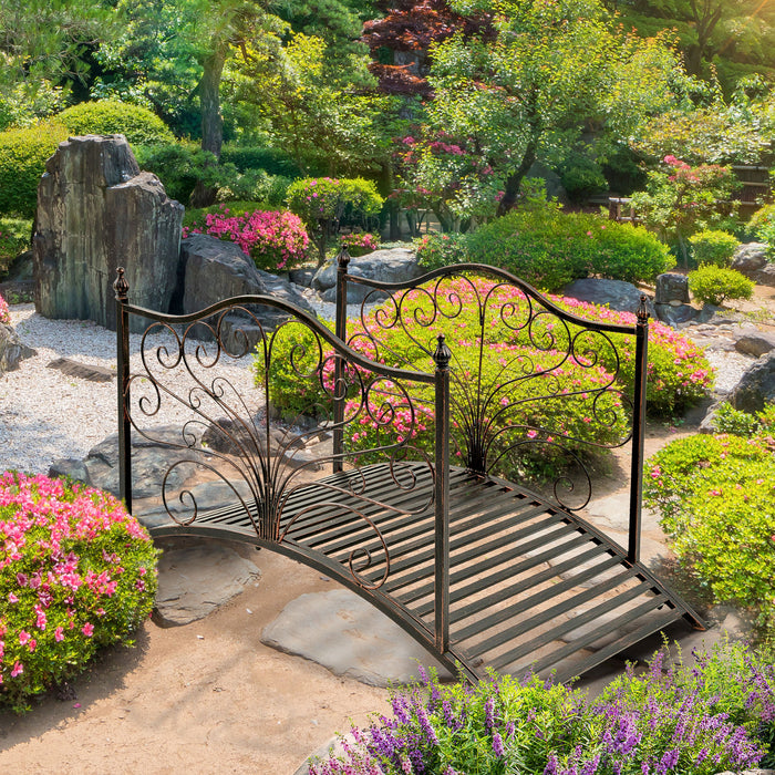 Outsunny 4ft Metal Garden Bridge Decorative Arc Bridge With Guardrails Black Bronze
