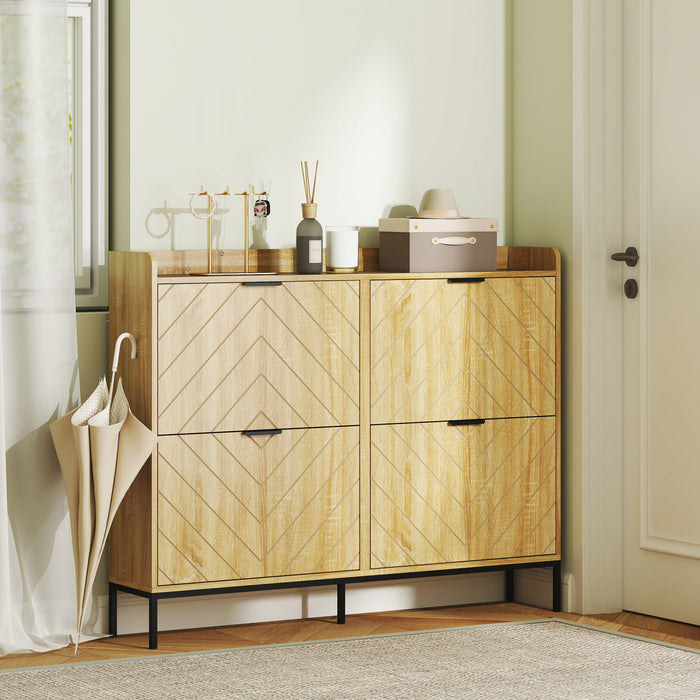 HOMCOM Slim Shoe Cabinet, Shoe Storage Cabinet for Entryway, Hallway, Oak