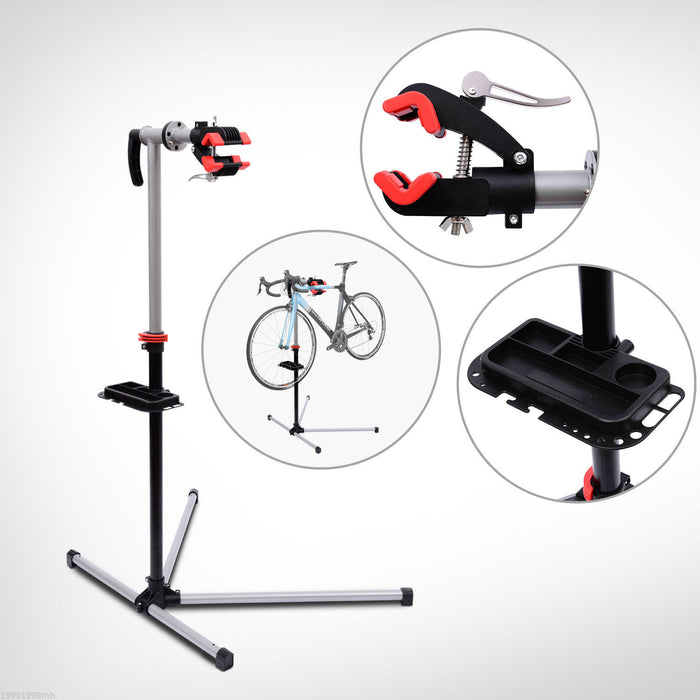 Homcom Bike Repair Stand Adjustable 47\" To 75\" Tool Tray Bicycle Cycle Rack Work