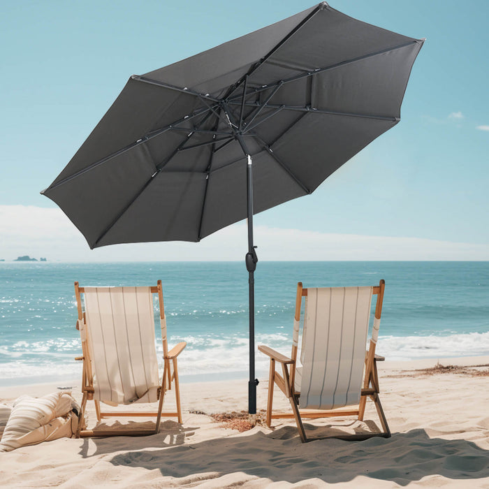 Costway 10 ft 3-tier Vented Patio Umbrella Large Market Table Umbrella Outdoor Sun Shade Gray