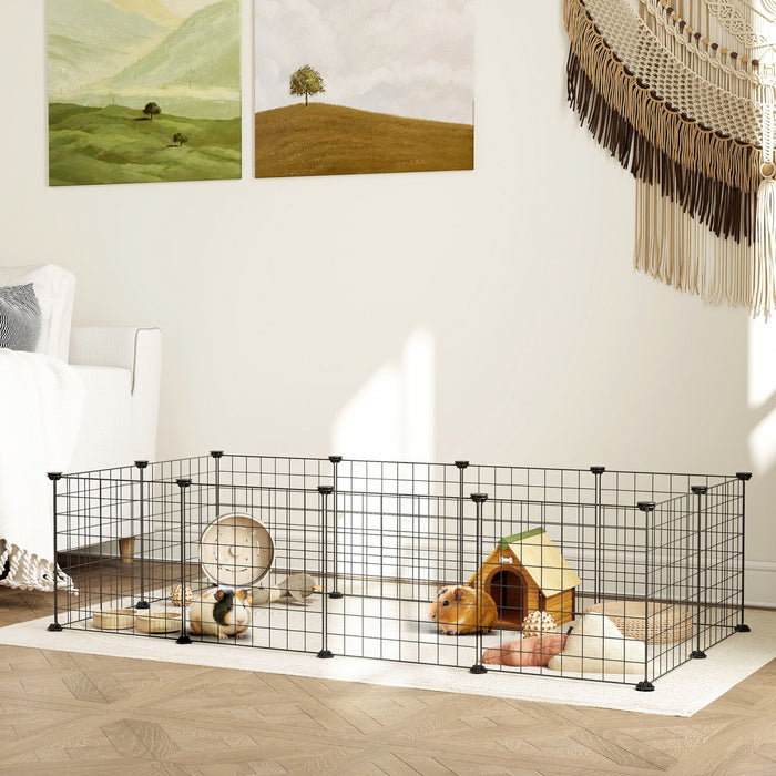 PawHut Rabbit Cage 12 Panels DIY Pet Playpen Small Animal Cage for Hedgehog Bunny Guinea Pig Chinchilla Ferret Kitten with Mallet Connectors and Cable Ties