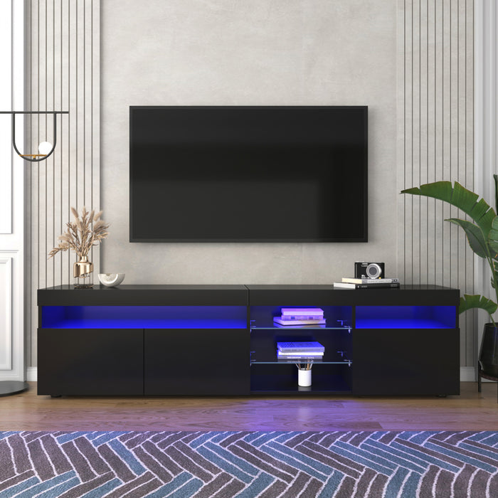 James 70.8\" Modern TV Cabinet with USB LED Lighting and High Gloss Front,Black Tv Stand