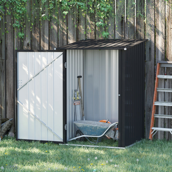 Outsunny 3.3' X 3.4' Lean-to Garden Storage Shed, Outdoor Galvanized Steel Tool House With Lockable Door For Patio, Backyard Lawn, Dark Gray