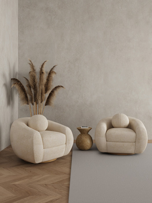 Tribeca Mid-Century Modern Chenille Lounge Chair in Cream - Set of 2