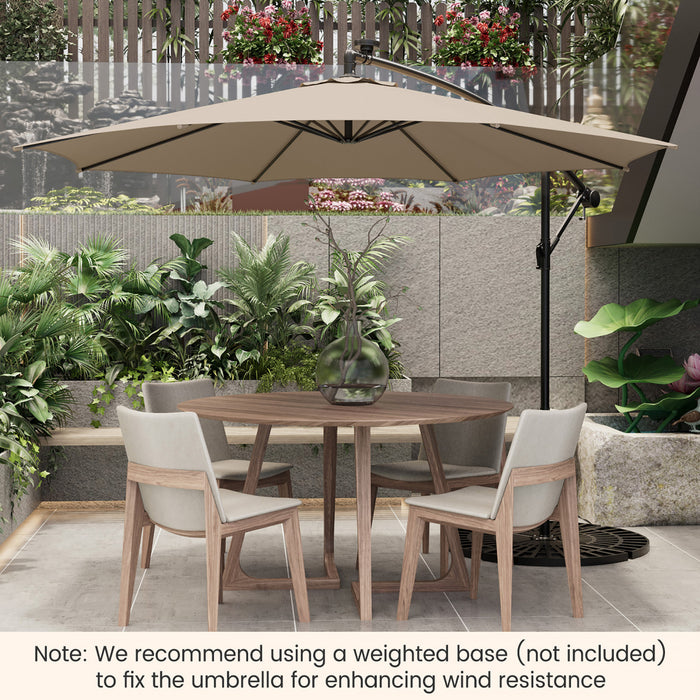 Costway 10FT Patio Solar-Lighted 112 LED Cantilever Offset Umbrella Crank Tilt Outdoor