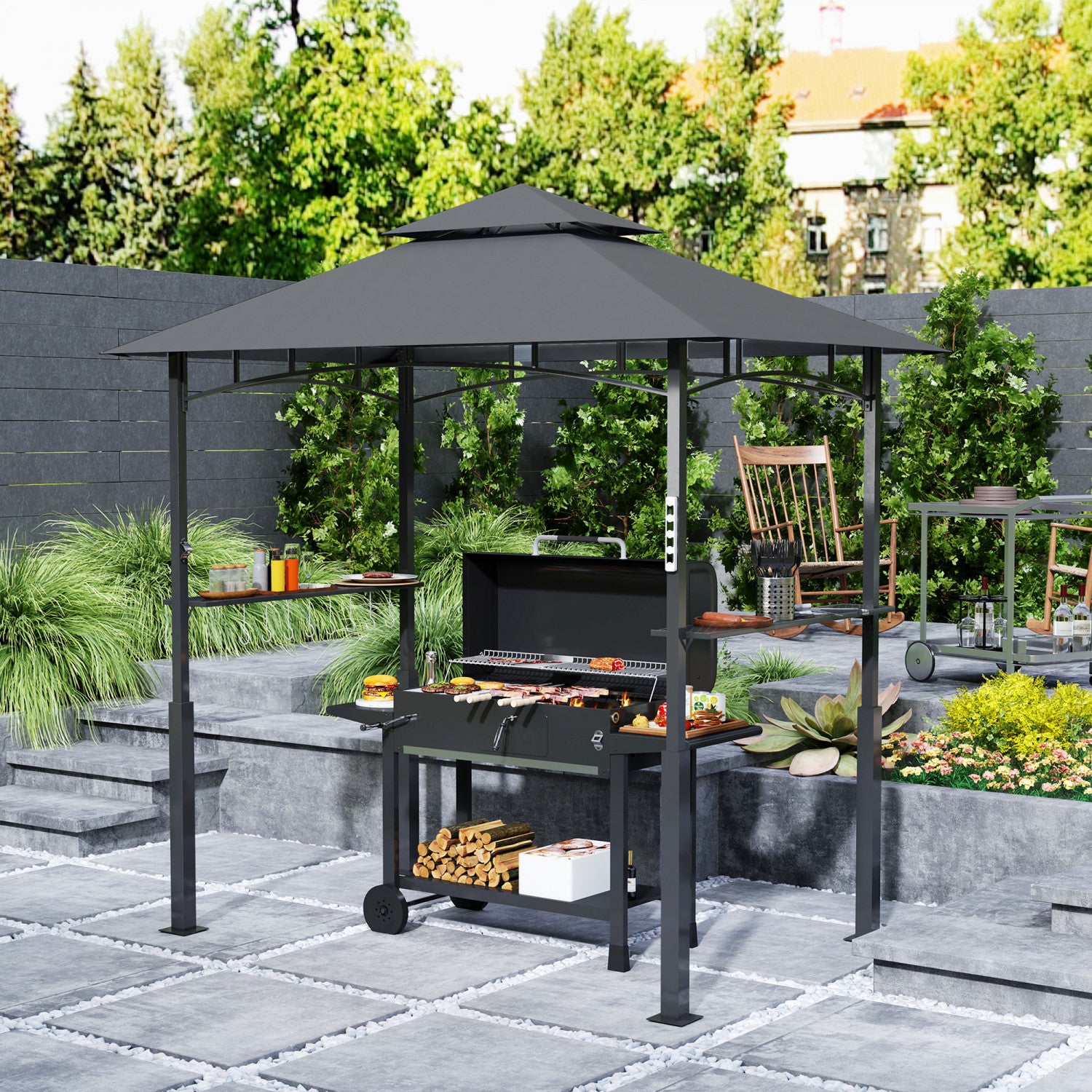 Outsunny 8' X 5' Grill Gazebo, Bbq Shelter With Led Light