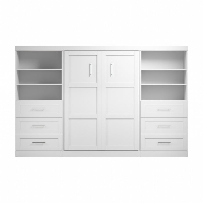 Bestar Pur Full Murphy Two Shelving Units with Drawers 131-Inch Wall Bed - White