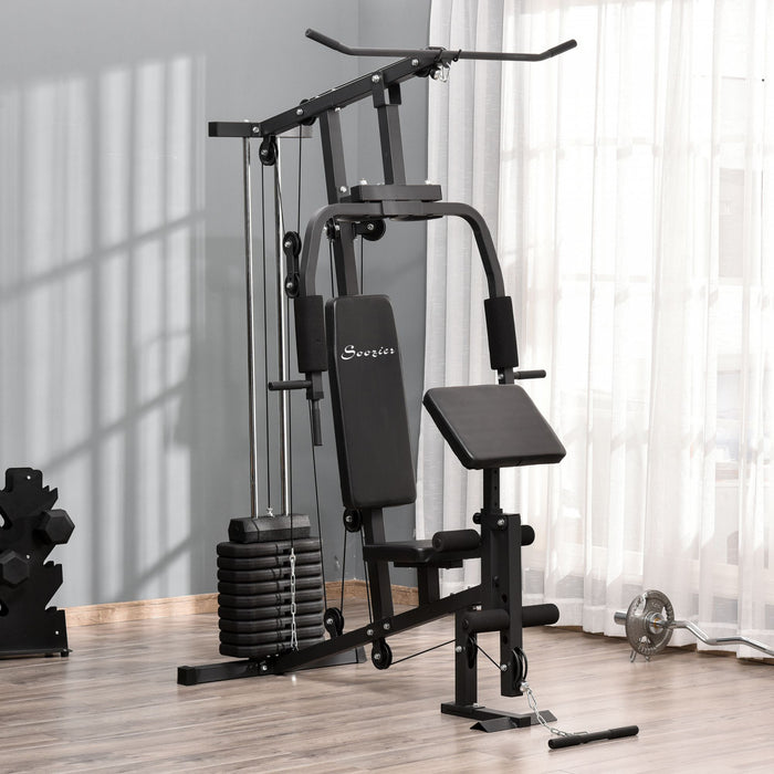 Soozier Multifunction Home Gym Equipment, Strength Training Workout Station With 100lbs Weight Stack For Lat Pulldown, Leg Extensions, Preacher Bicep Curls, Triceps Pulldowns, Chest Press