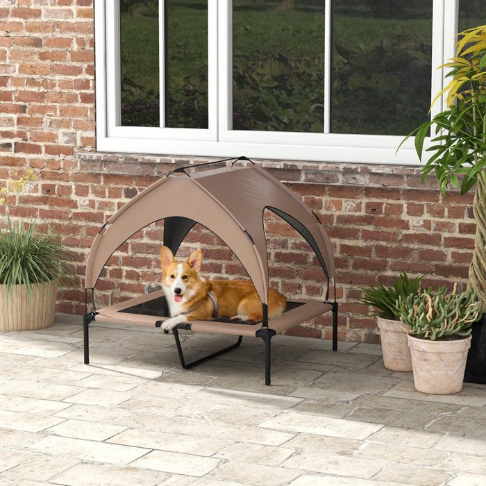 Pawhut Elevated Dog Bed With Canopy, Cooling Dog Cot Bed For Camping, Portable Raised Pet Cot With Washable Breathable Mesh, For Indoor Outdoor, M & L Dogs, 36\" X 30\" X 35\", Coffee