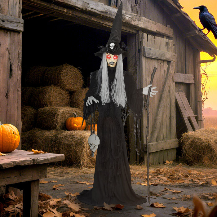 Outsunny Animated Halloween Decoration, Animatronics Witch, Black