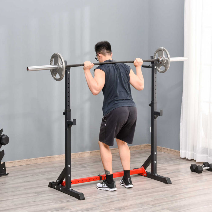 Soozier Steel Height And Base Adjustable Barbell Squat Rack And Bench Press