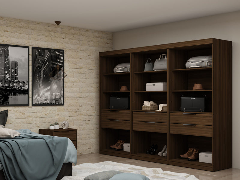 Mulberry Contemporary Modern 36\" Wardrobe Closet in Chestnut Brown - Set of 3