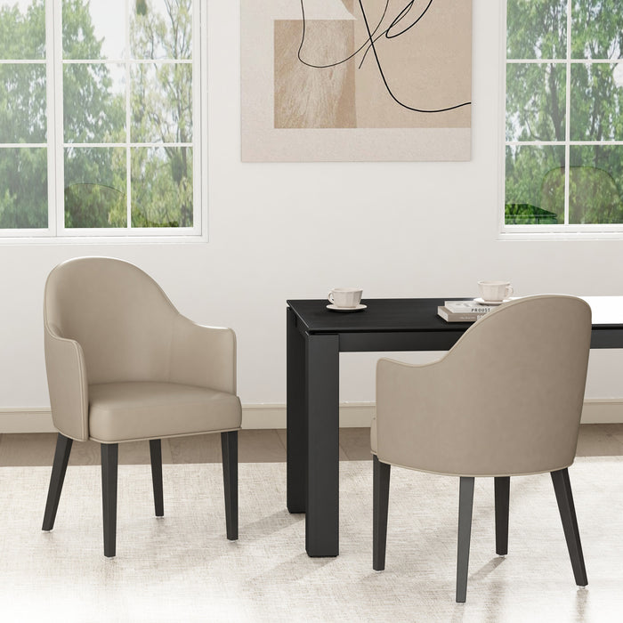 Hillman Modern Vegan Leather and Velvet Wood Armchair in Sand - Set of 2