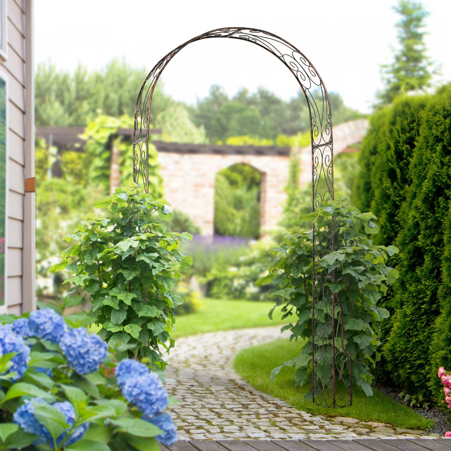 Brickarbor Outsunny 7.5ft Garden Metal Arch Outdoor Walkway Arbor For Decorati ...
