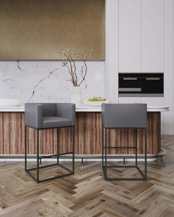 Embassy Mid-Century Modern Metal Upholstered Barstool in Gray - Set of 3