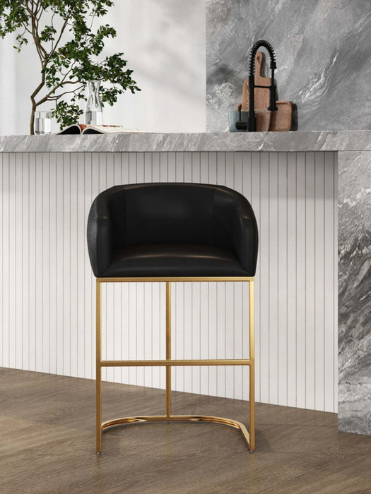Louvre Mid-Century Modern Metal Upholstered Counter Stool in Black Bar Stool