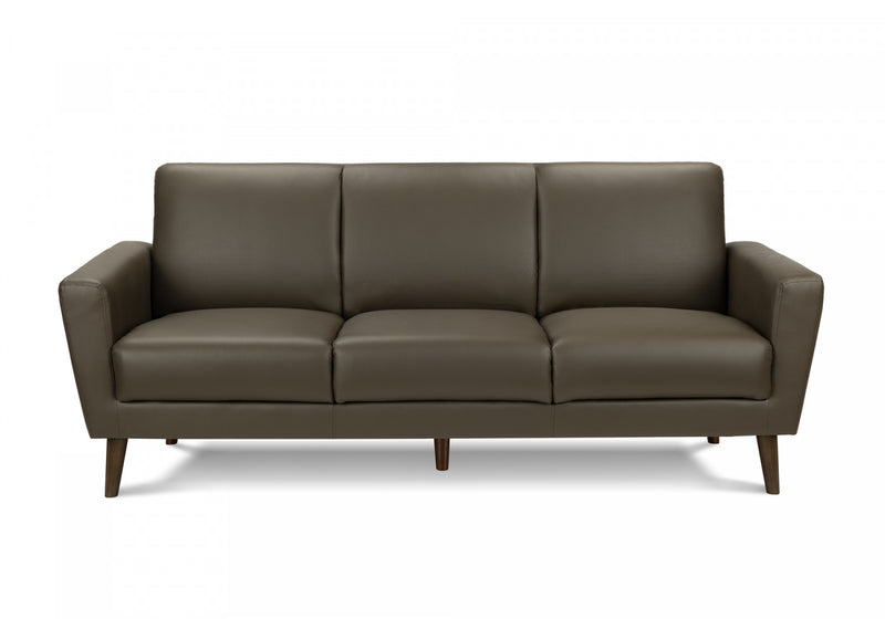 Upholstered Sofa, 77\"L, Brown Leather-Look, Solid Wood Legs, Contemporary, Modern Sofa