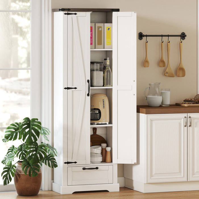 HOMCOM 71\" Pantry Cabinet, Kitchen Storage Cabinet with 2 Doors, White