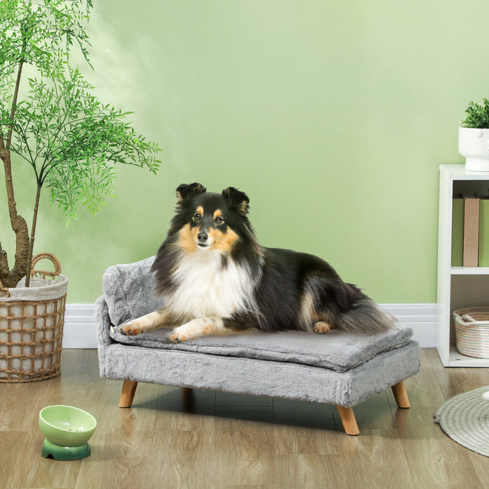 Pawhut Dog Sofa, Dog Couch With Pillow, Pet Beds For Medium Dogs With Removable And Washable Cover, Non-slip Foot Pads, Elevated Pet Cat Sofa, 110 Lbs Loading, Light Grey
