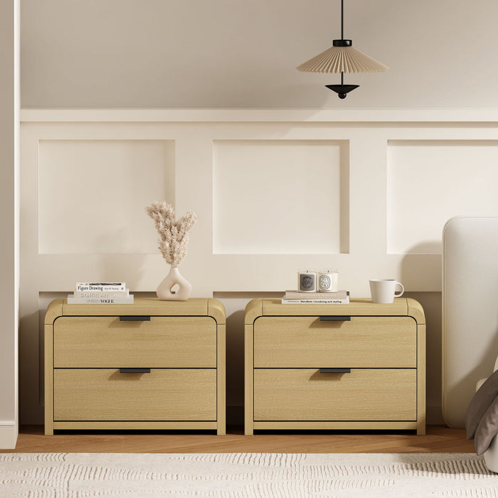 Grace Modern 28\" Nightstand in Natural Oak and Black (2-Drawer) - Set of 2