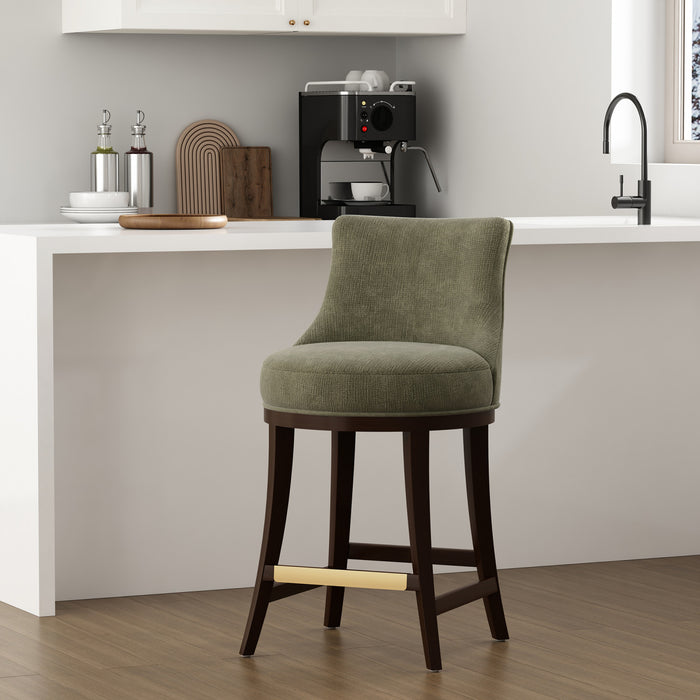 Lucia Modern Wood Chenille Counter Stool in Leaf Green Armoire