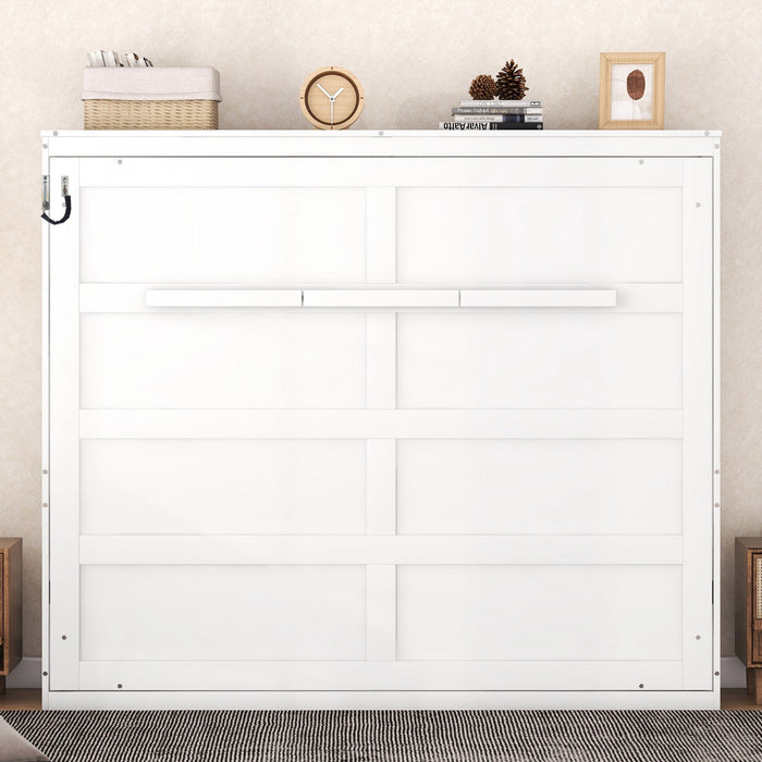 Evelyn Space-Saving Murphy Wall Bed with Foldable Cabinet Design,Queen Size,White Queen Bed