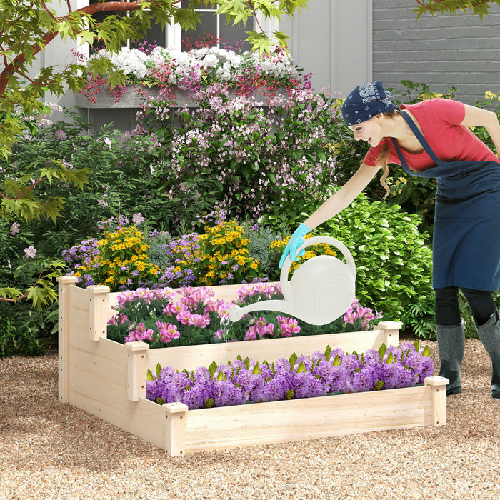 Costway 3-tier Wooden Raised Garden Bed With Open-ended Base Growing Planter For Backyard