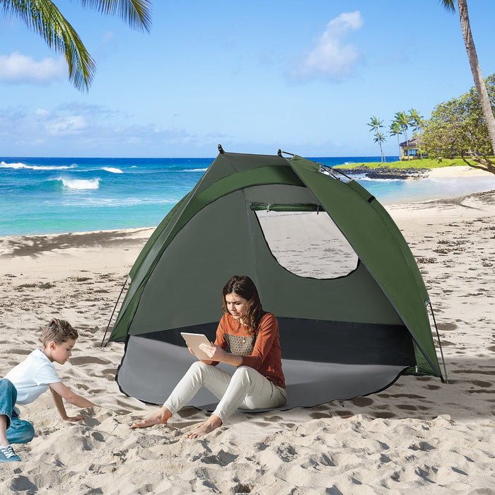 Outsunny Pop Up Tent, Beach Tent, Uv Protected Sun Shelter With Carry Bag And Ground Stakes For 2-3 Person, Green