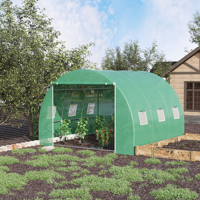 Outsunny Large 10' X 10' Greenhouse, Hoop Hot House, Zipper Door, Green