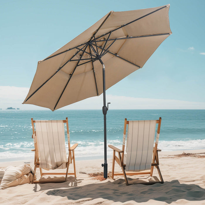 Costway 10 ft 3-tier Vented Patio Umbrella Large Market Table Umbrella Outdoor Sun Shade Brown