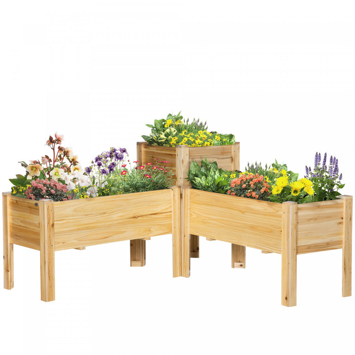 Outsunny Flower Bed Set of 3, Wood Planter Boxes for Patio Lawn