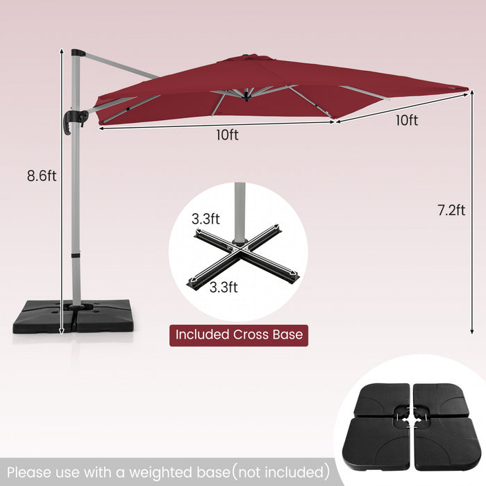 Costway 10 FT Patio Cantilever Umbrella Outdoor Aluminum Hanging Offset Umbrella w/ 360° Rotation Red