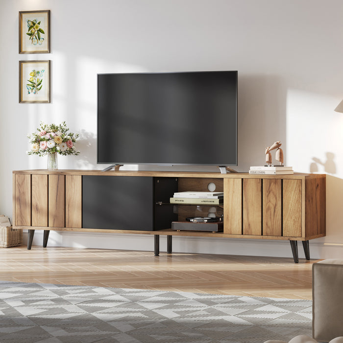 Nathan TV Stand Media Console with 3 Doors and Open Shelving,Natural