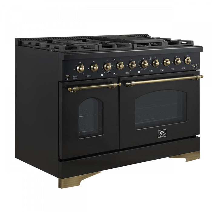 Forno Antico 48\" Gas Range, Black, Double Ovens, -FFSGS6219-48BLK