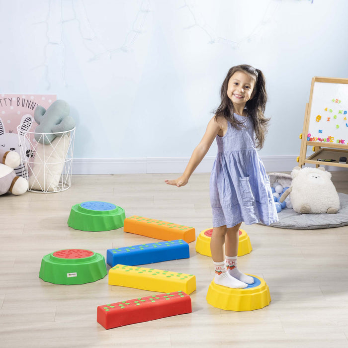 Balance Rbidge Outsunny 8pcs Kids Balance Beam, Balance Bridge With Non-slip Surfa ...