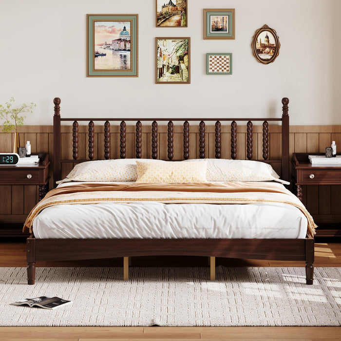 Oliver Retro Wood Platform Bed with Gourd Shaped Headboard - Dark Brown