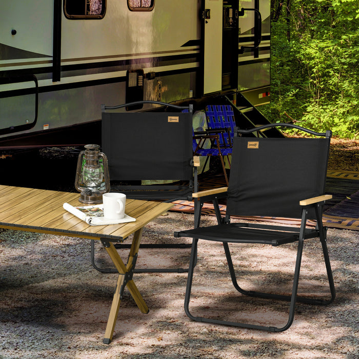 Outsunny Set of 2 Folding Camping Chair, Portable Armchairs, Black