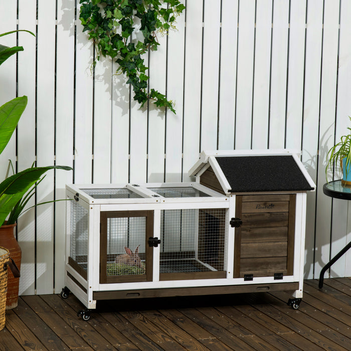 Brick Rabbit Hutch Pawhut Indoor Rabbit Hutch With Wheels, Bunny Cage With Ramp, Run ...