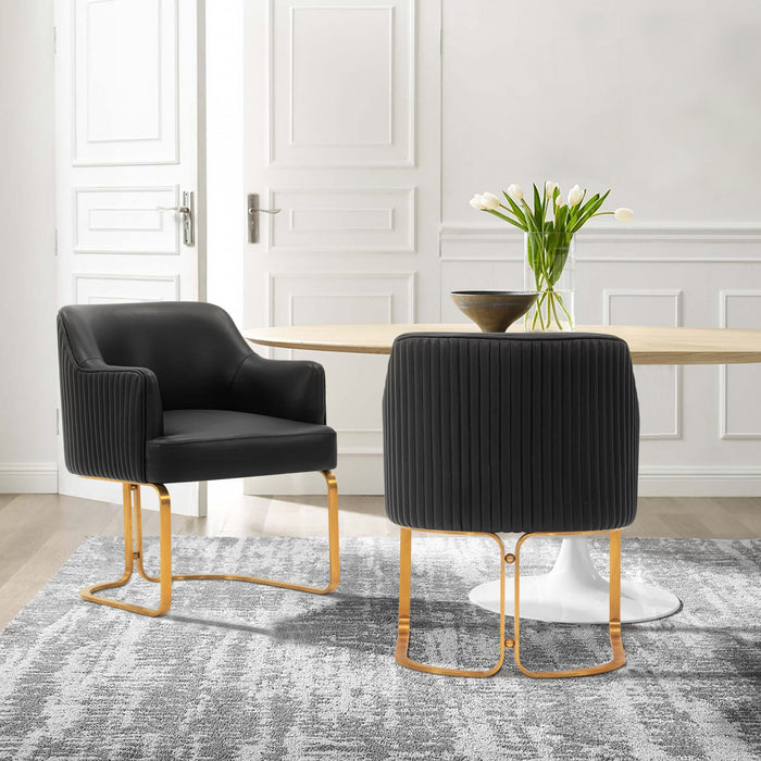 Raya Modern Wood Vegan Leather Dining Chair in Black - Set of 2