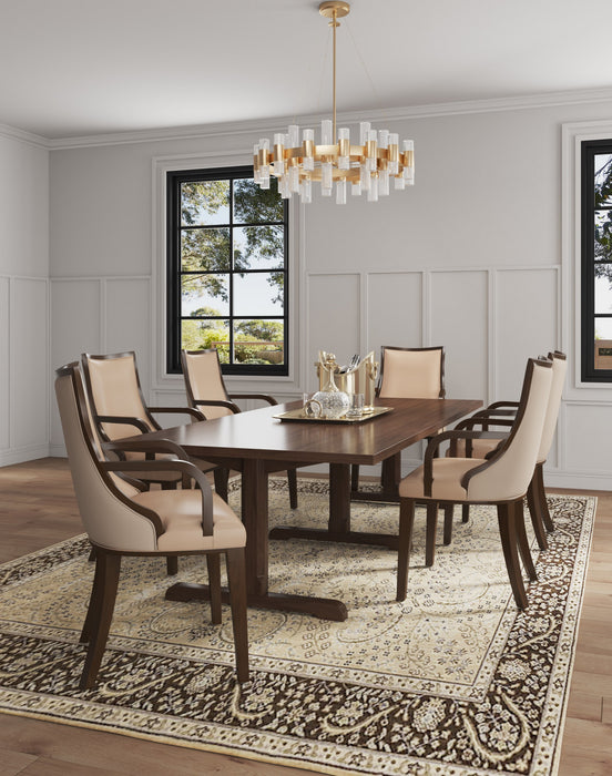 Grand Traditional Wood Upholstered Armchair in Tan - Set of 2 Dining Chair